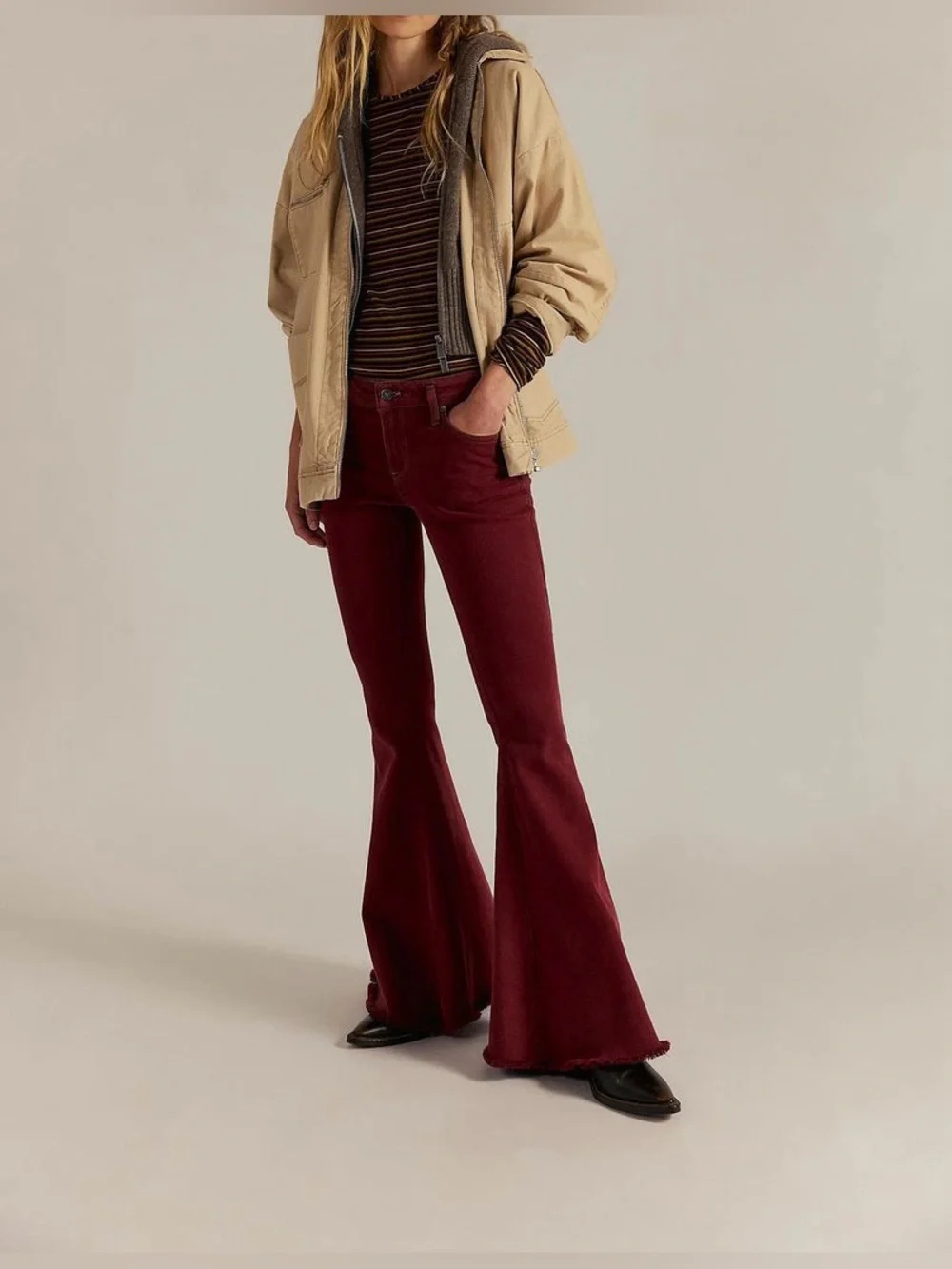 NWT Free People We The Free Emre Low-Rise Flare Jeans - Red Bark Maroon - 28